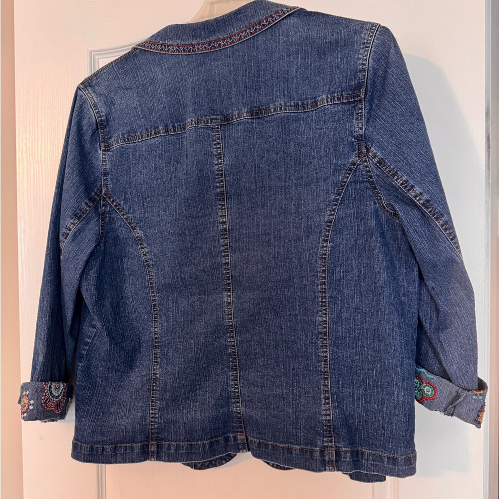 Ruby Rd. Blue Denim Jacket with Multicolor Embroidery - Picture 2 of 7